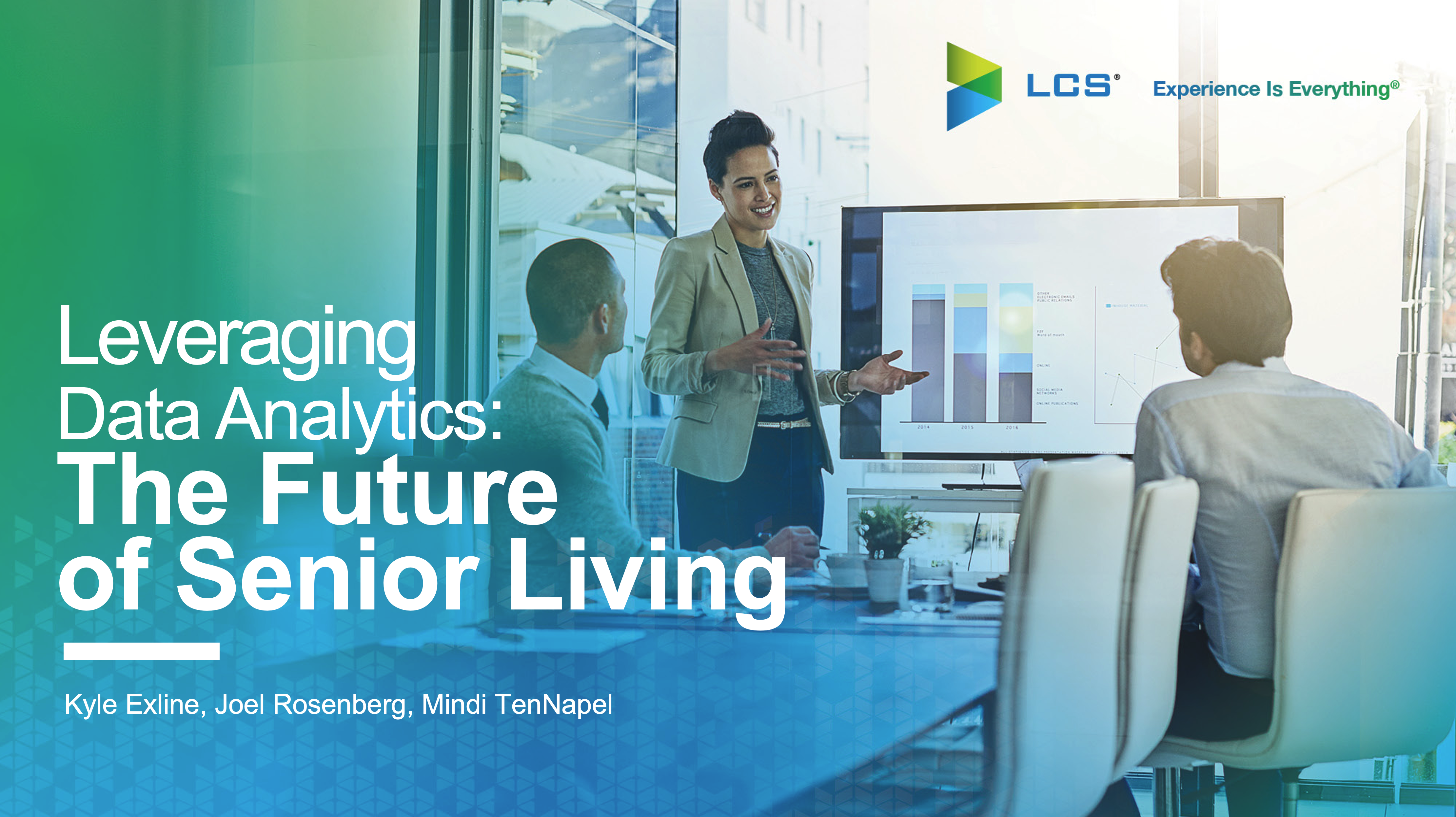 Title slide for webinar recording that focuses on data and analytics informing senior living community operations.