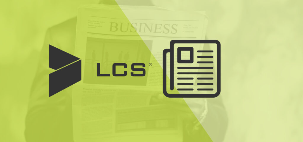 Logo. An initialism LCS and a digital image of a newspaper.