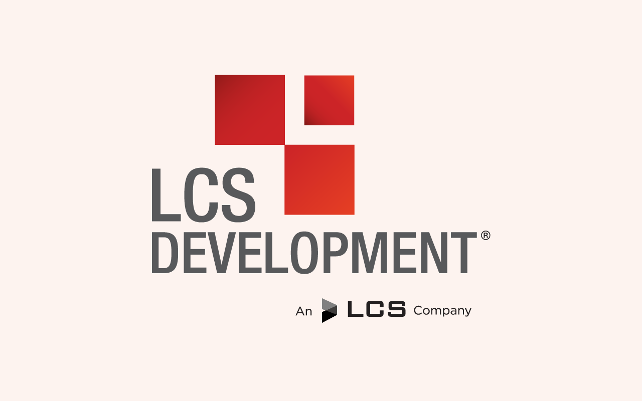 Logo. LCS Development an LCS Company below three red squares.