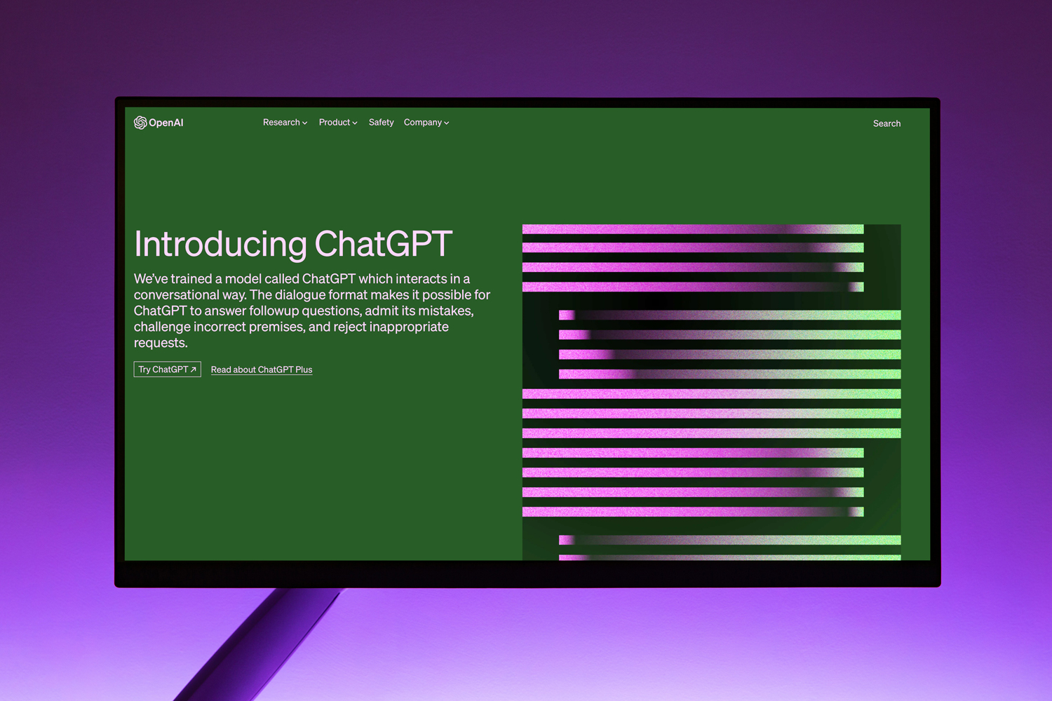 Image of ChatGPT website on a computer monitor.