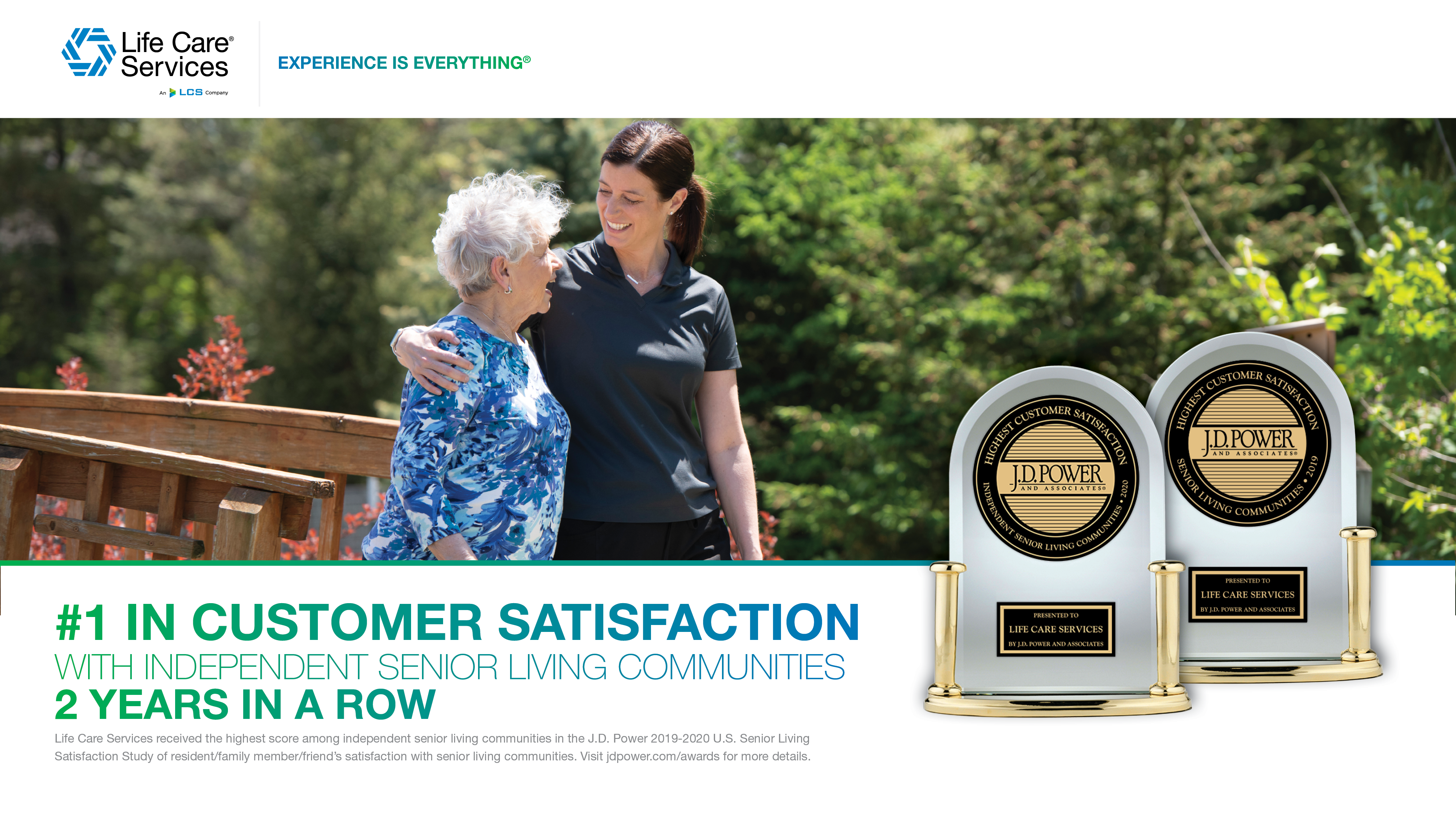 Life Care Services J.D. Power Award, #1 in customer satisfaction with independent senior living communities 2 years in a row